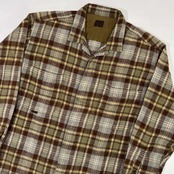 PAPAS パパス チェック柄 長袖ネルシャツ M/くすみブルー グリーン/比翼