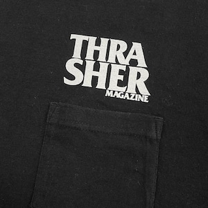 【THRASHER】バックプリント ワンポイント ロゴ ポケットTシャツ ポケt プリント L クルーネック スラッシャー スケボー 半袖 US古着
