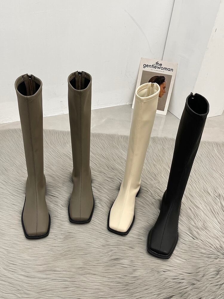 ブーツスタイルオータムレッドスタンダードホワイトロング レトロ 靴 シューズ 秋物 スクウェア 部族の婦人靴50363388174