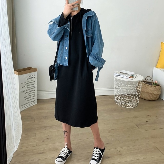 セットアップ ツーピース Gジャン ワンピース カットオフ 切りっぱなし ひざ丈 長袖 カジュアル 可愛い おしゃれ 春 夏 秋 オルチャン 大人 代 30代 40代 デート お出かけ 女子会 旅行 レディース 韓国 韓国ファッション Country Road