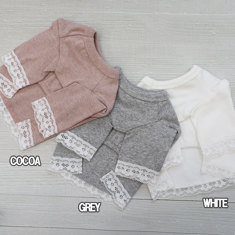 mellow lace t-shirt S ~ XL 3color  /  犬服 秋冬 Tシャツ 重ね着 長袖 部屋着 抜け毛対策 無地 シンプル ストレッチ 可愛い 犬の服 ドッグウェア 小型犬 中型犬