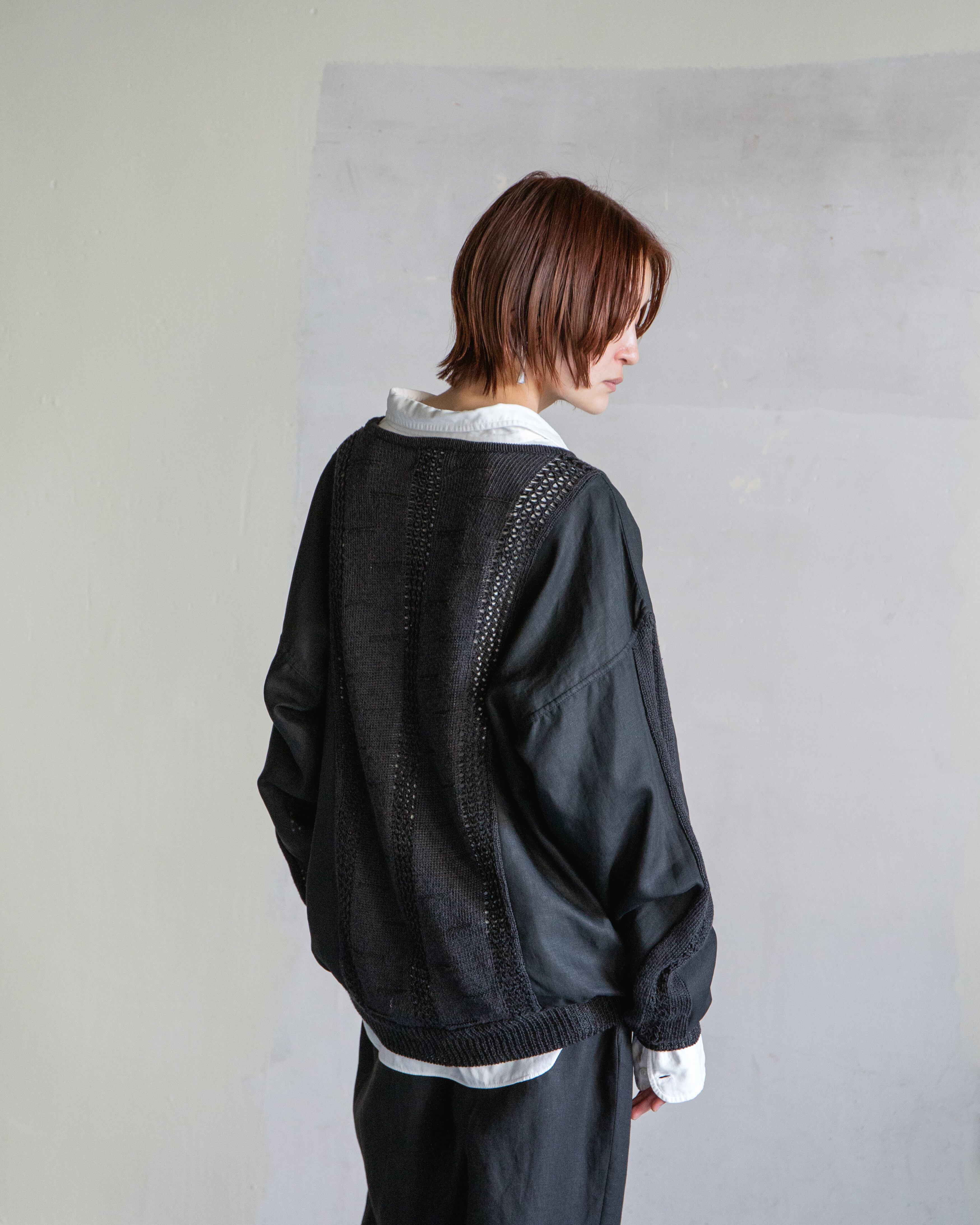 1980s linen knit × woven pullover