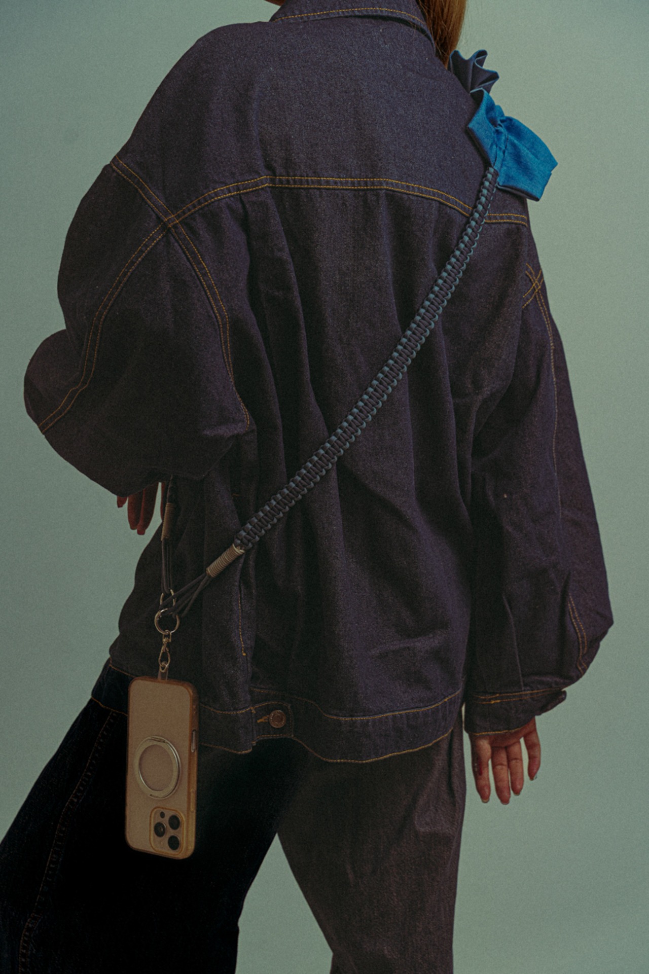 bi-tone frill denim strap Navy