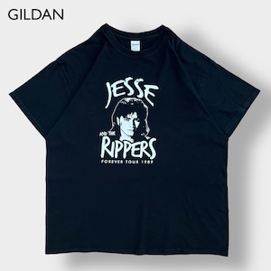 【GILDAN】バンドTシャツ JESSE AND THE RIPPERS 1989 ツアーTシャツ レプリカ ロゴ フォトプリント バンt ロックt 黒t XL ジェシー・アンド・ザ・リッパーズ ビッグサイズ 半袖 夏物 us古着