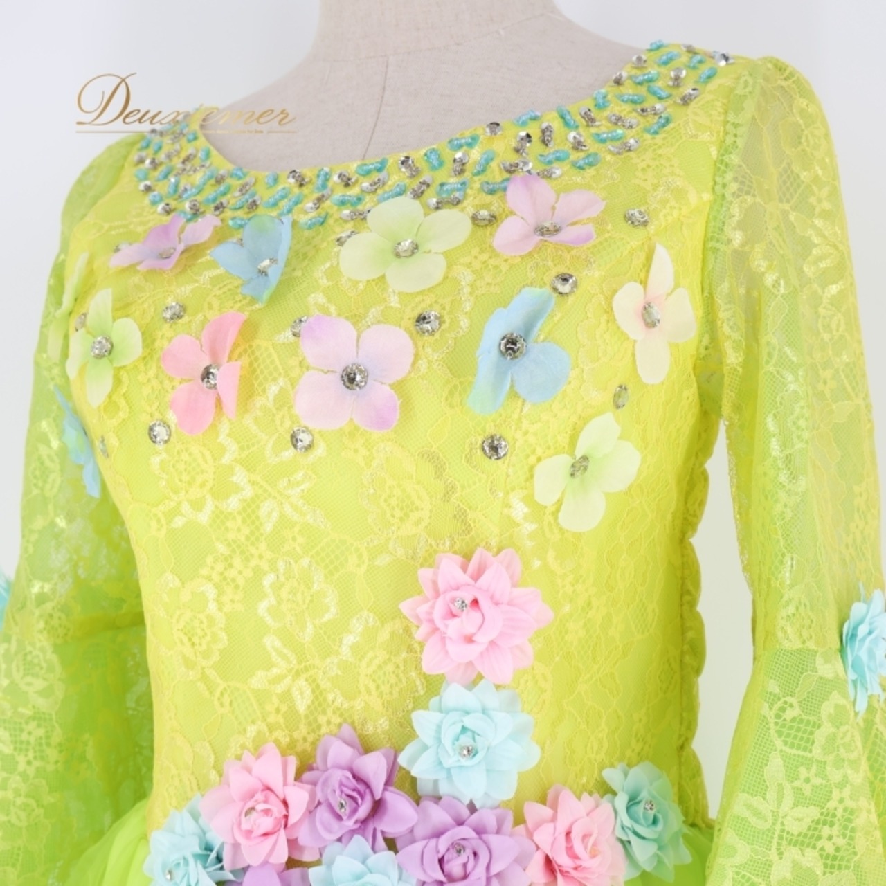 パーティドレス ワンピース ドレス グリーン系 イエロー系 ドニャヴィストーサ Da Vistosa 黄緑 黄色 花柄 レース 発表会 演奏会 パーティ ダンス ロングドレス 大人用ドレス カラフル パーティー用 コスチューム