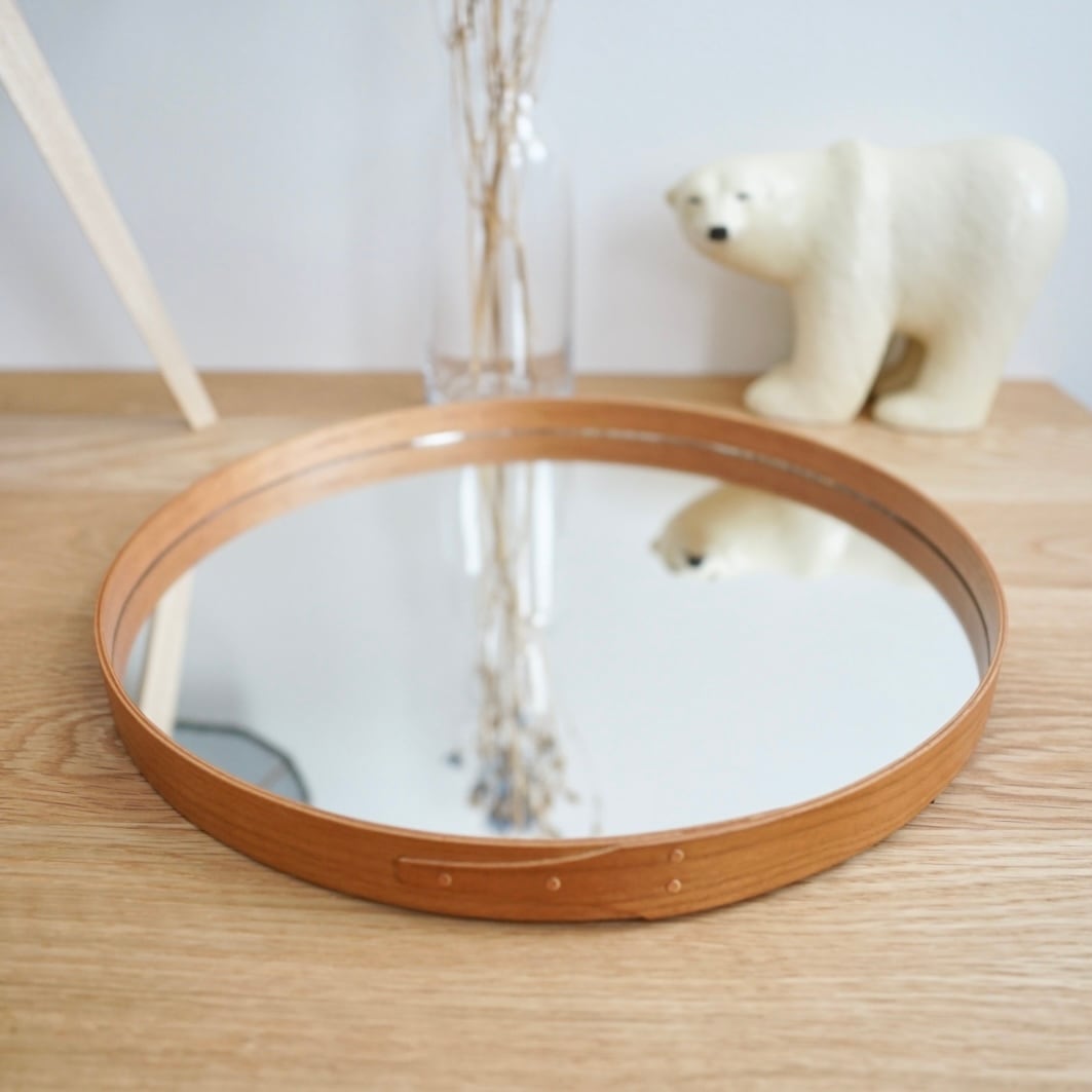 直径22cm シェーカーラウンドミラー 木製 北欧 チェリー 丸鏡 ウォール
