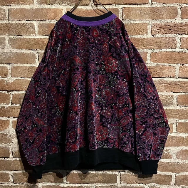 【Caka act3】Beautiful Paisley Pattern Vintage Loose Velor Pullover Shirt