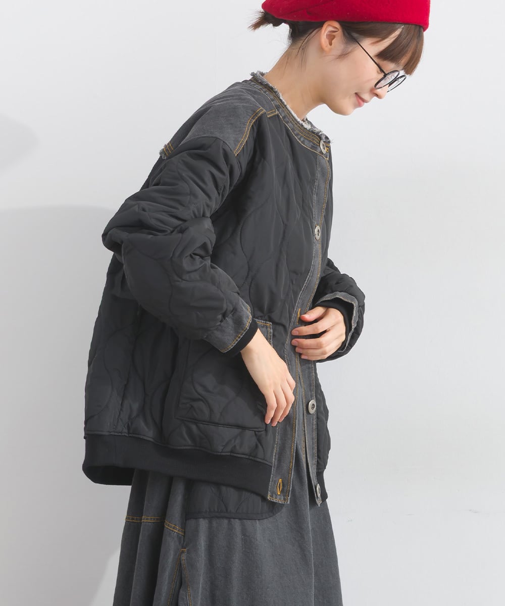 K53114 キルティング×8ozデニム異素材中わたジャケット / Quilted