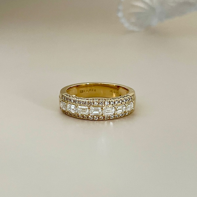 エメラルドカット ダイヤモンド デザインリング 7  1.00 ct  K18イエローゴールド / プラチナ チェカ 鑑定書付