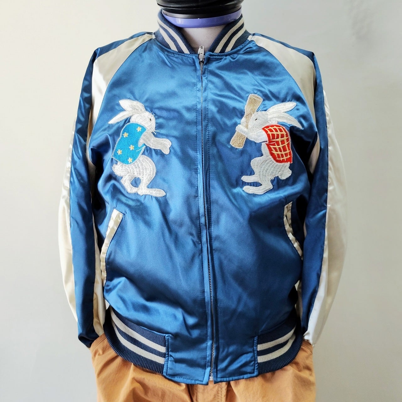 もちつきウサギ刺繍スカジャン L LL Embroidered jumper (SUKAJYAN