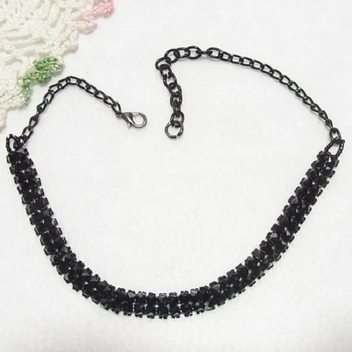 黒いラインストーンのチョーカーネックレス　  アクセサリーのセール通販 11569N