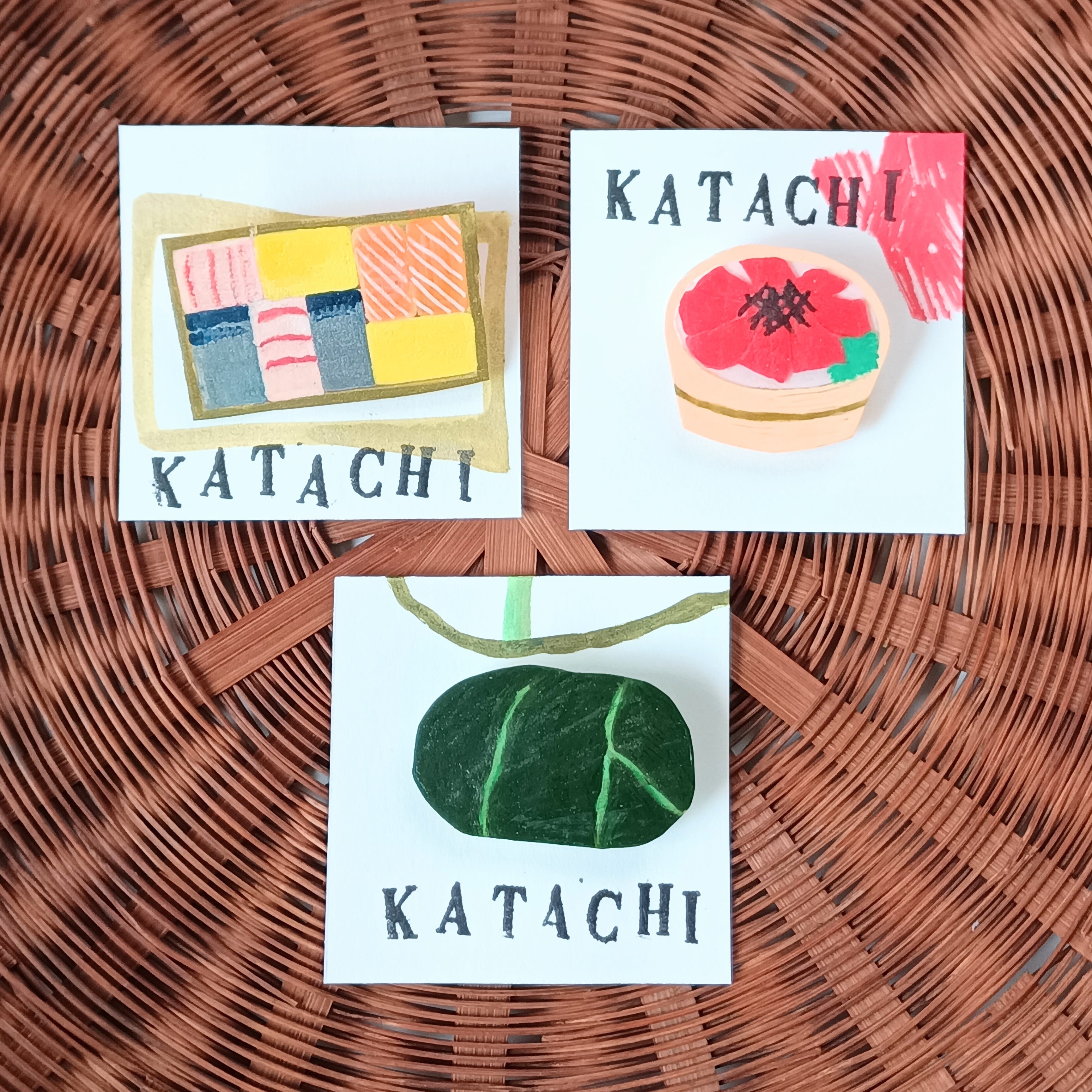 ヘンテコ ブローチ 「箱寿司」 寿司 お寿司 手描き 一点もの 郷土料理