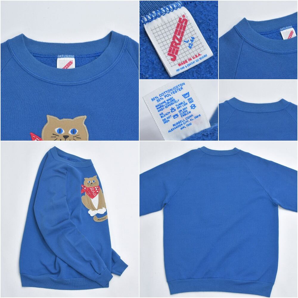 90s USA製 JERZEES ジャージーズ 猫 キャット アップリケ 刺繍
