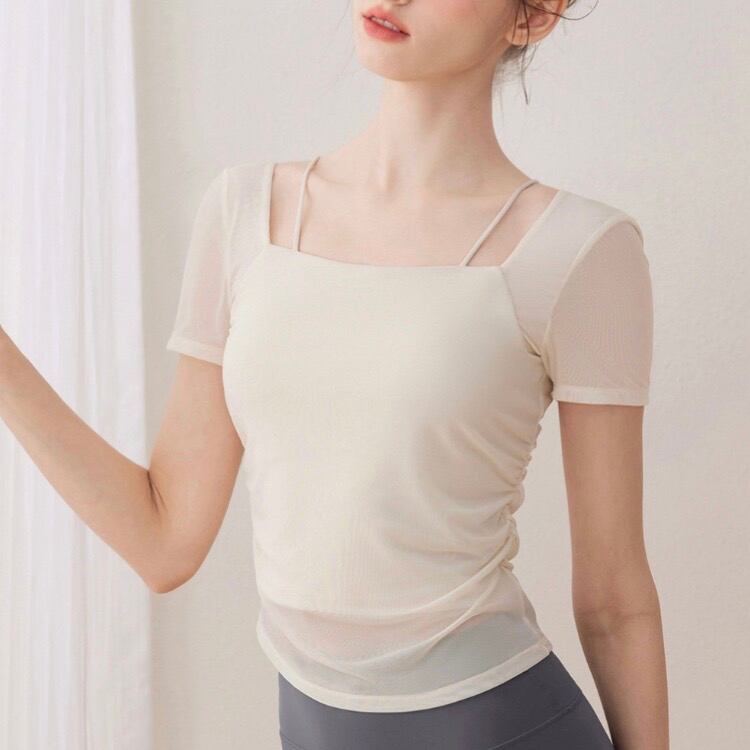 スクエアネック 半袖 シアー ショート丈 Tシャツ 2カラー 00122