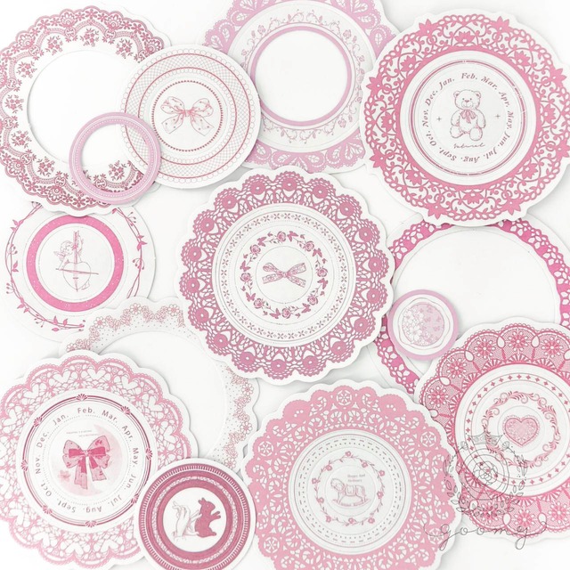 ミシン目加工レースサークルシール Pink<S861>