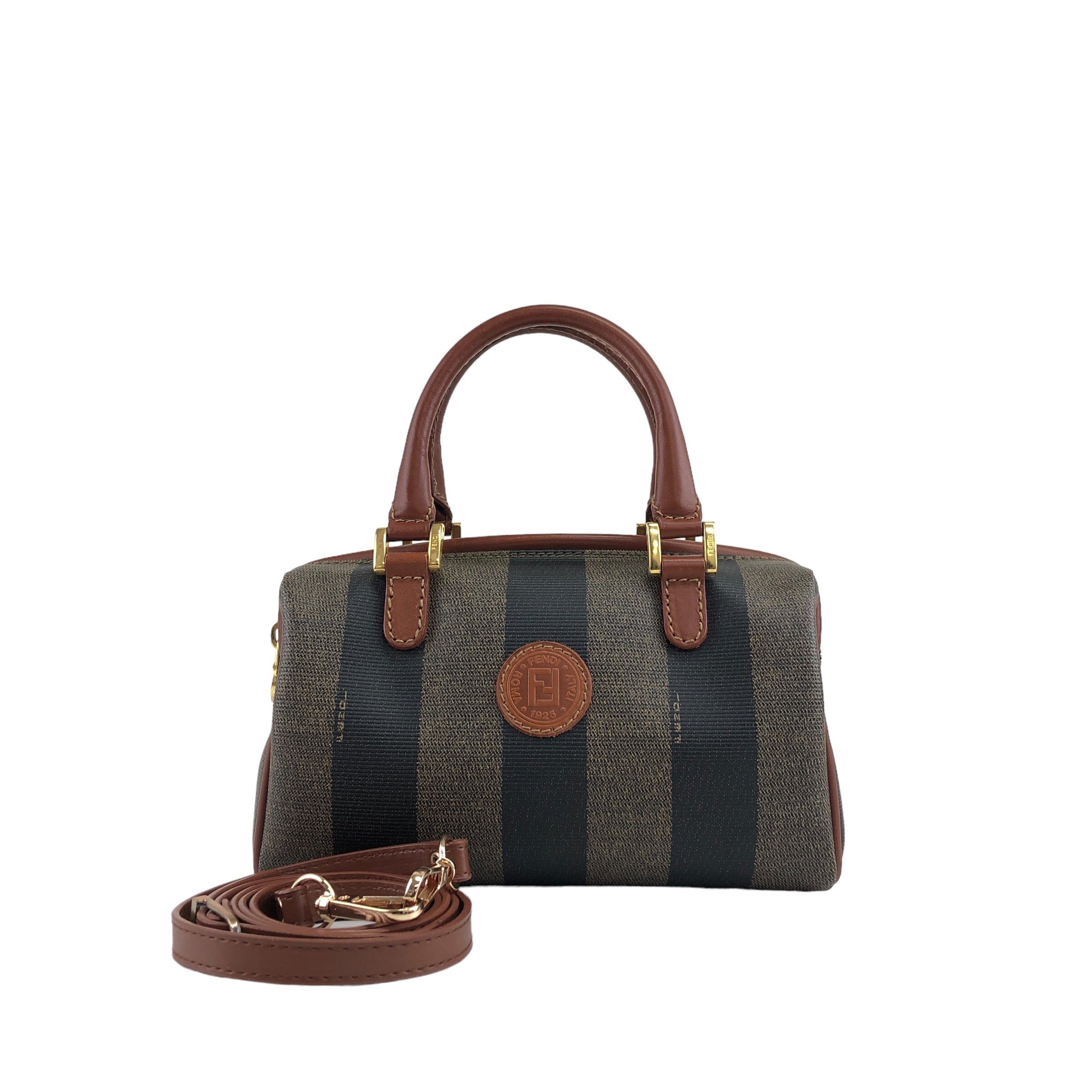 FENDI フェンディ ペカン ハンドバッグ ブラウン ブラック ロゴ PVC 