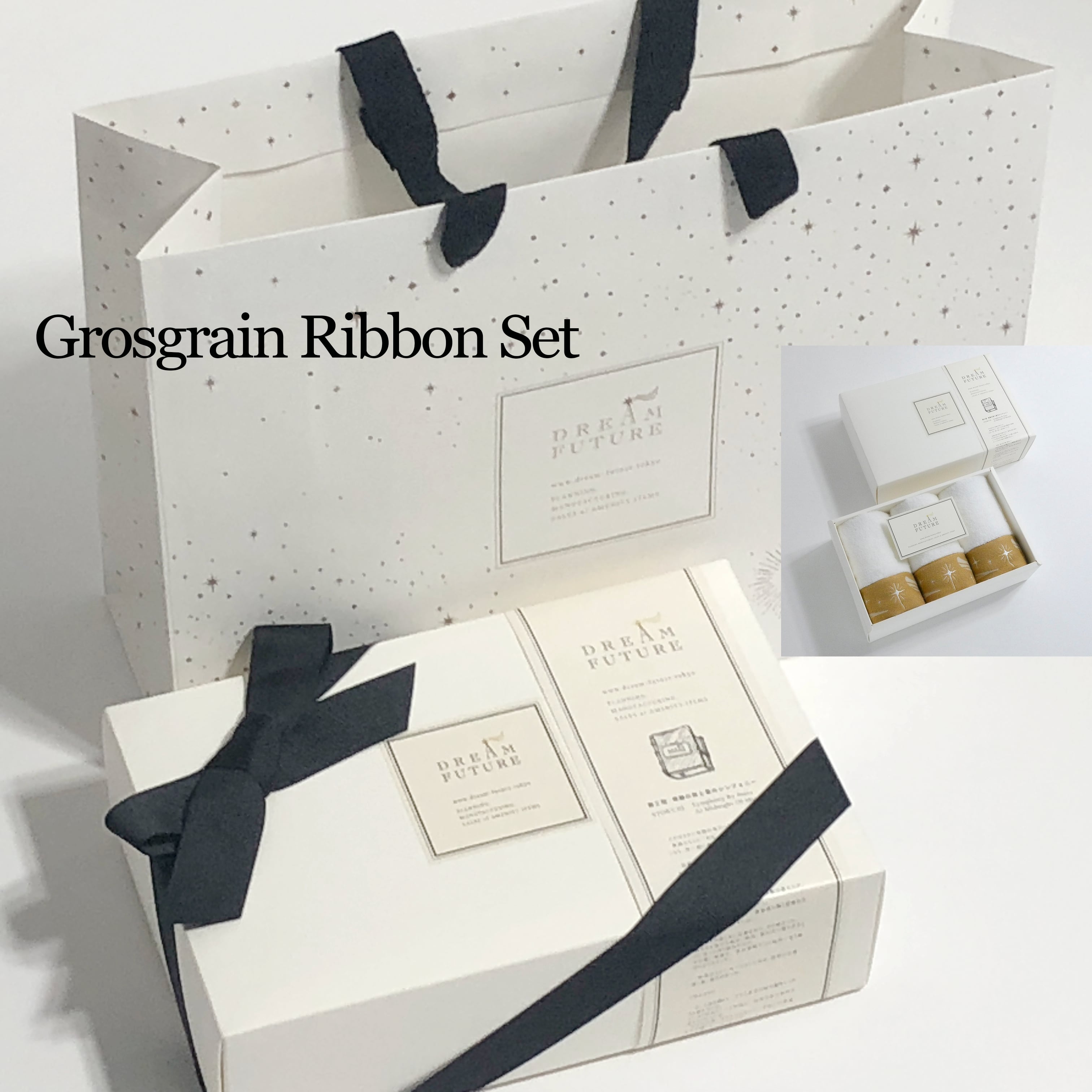 グログランリボン付きスペシャルWash Towel  3枚セットTwinkle BEIGE/Twinkle BEIGE/Twinkle BEIGE