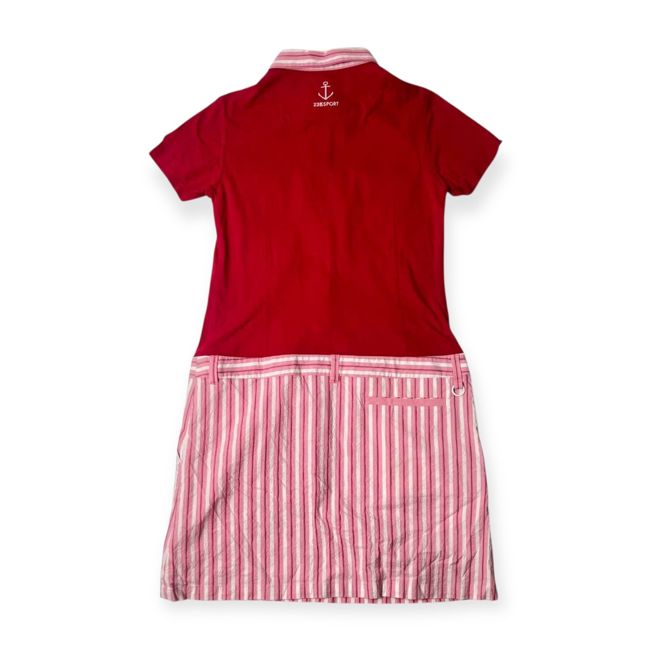23区 SPORTS ニジュウサンク ストライプ 半袖 ワンピース S~M/ピンク レッド系 レディース ゴルフ