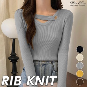 リブニット 長袖 レディース 春秋冬 韓国 肌見せ ニット Vネック きれいめ おしゃれ 大人 カジュアル ニットソー 無地 ニットセーター 大人可愛い 大人女子