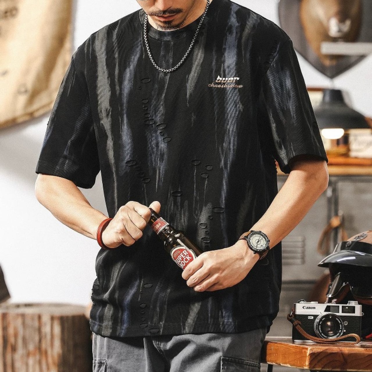 ビッグシルエット ダメージ加工 ショートスリーブTシャツ 00412