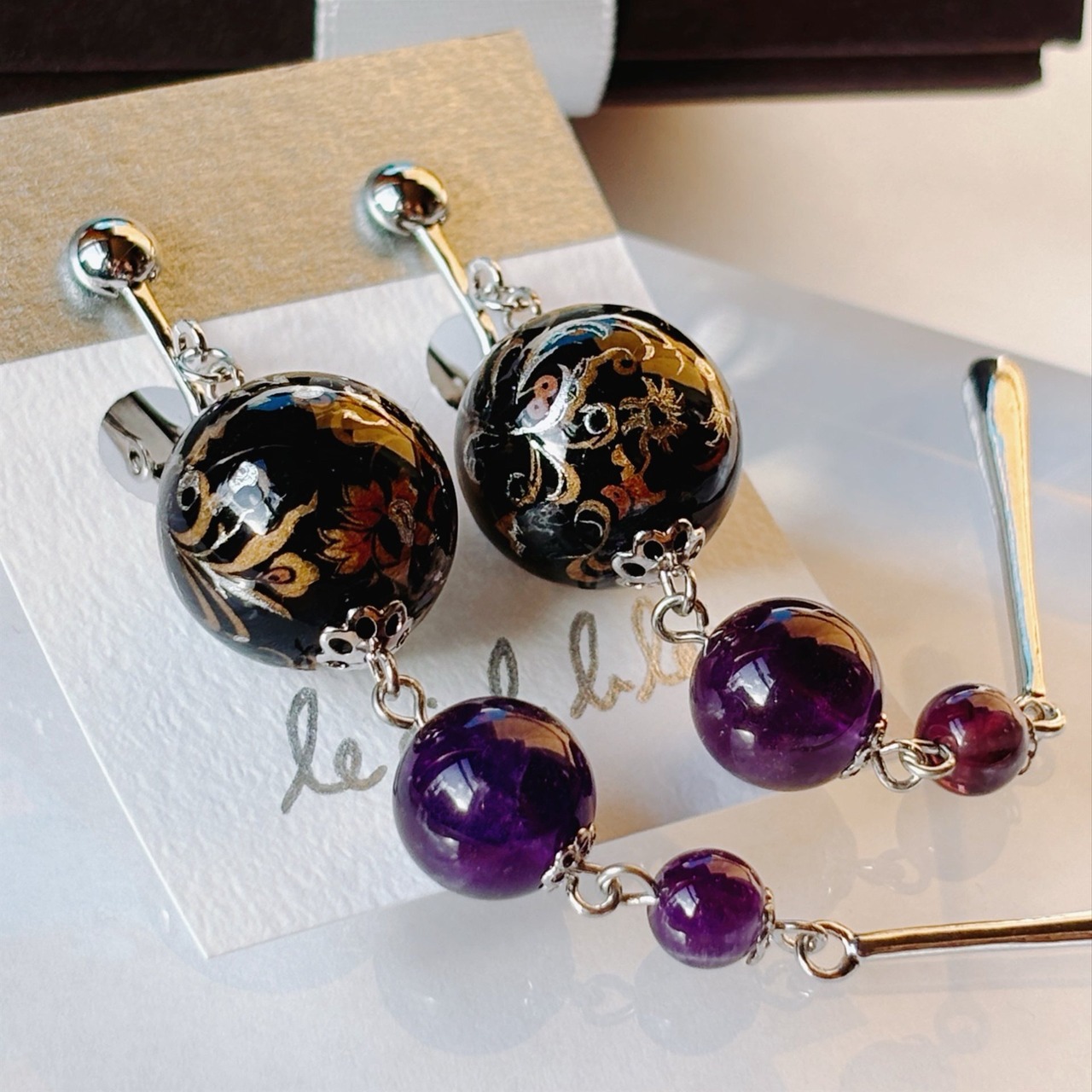 まる・まる・まるのチャイナ風イヤリング アメジスト シルバー