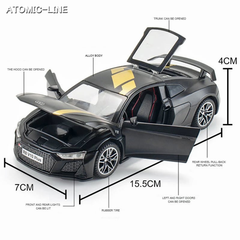 アウディ R8 V10 Plus 1/32 ミニカー 全4色 ライト点灯 エンジン