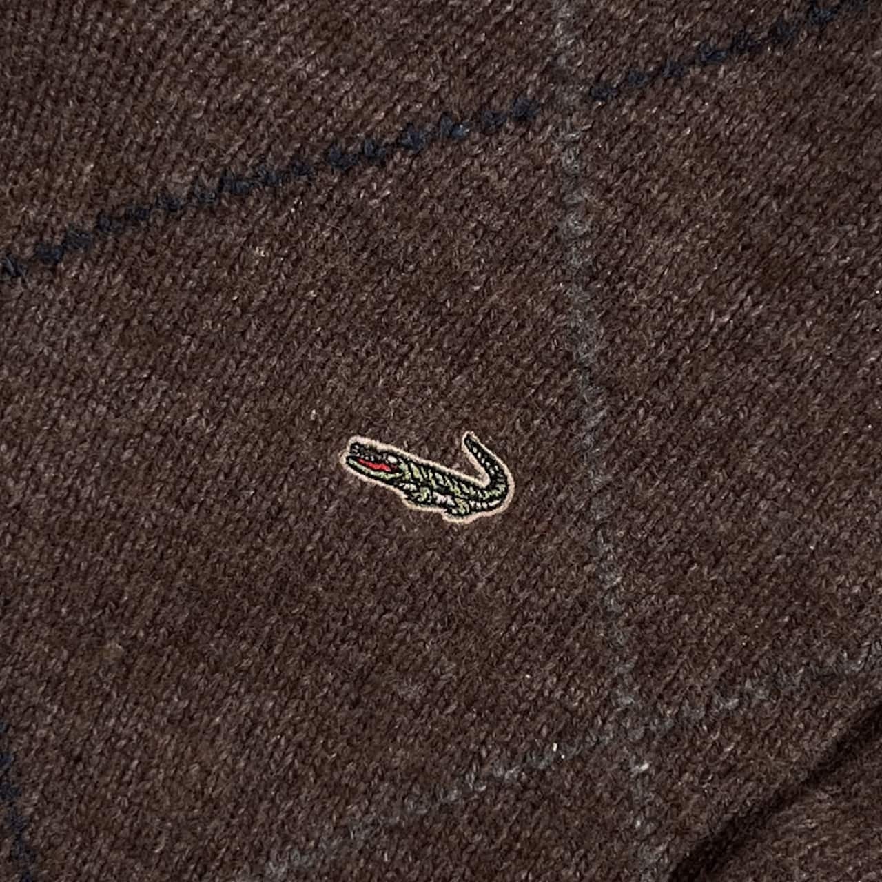 Crocodile クロコダイル アーガイル柄  Vネック ウール混 ニット セーター L/ブラウン系 メンズ