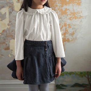 秋フリル襟ドット立体ジャガードブラウス2色