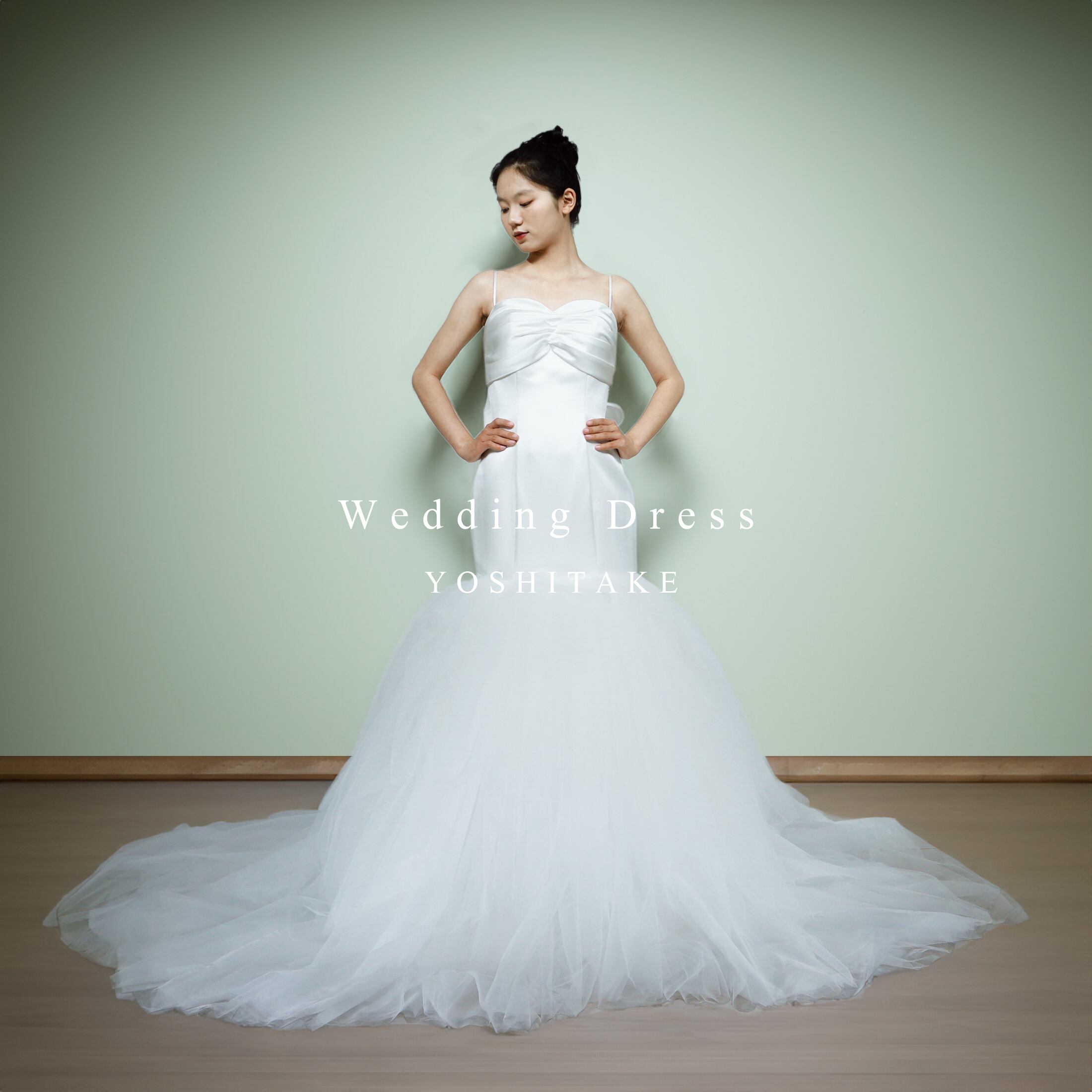 【オーダー制作】ウエディングドレス ウエディングドレス.白.マーメイドドレス.サテン&チュール.リボン ※制作期間4週間から8週間 Y2416