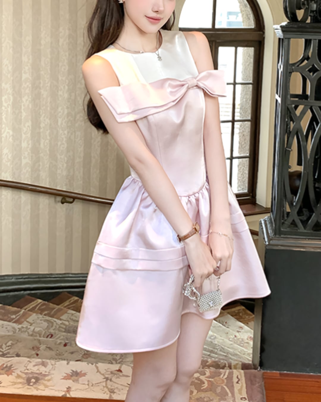 ドールリボンピンクサテンワンピース 2508014