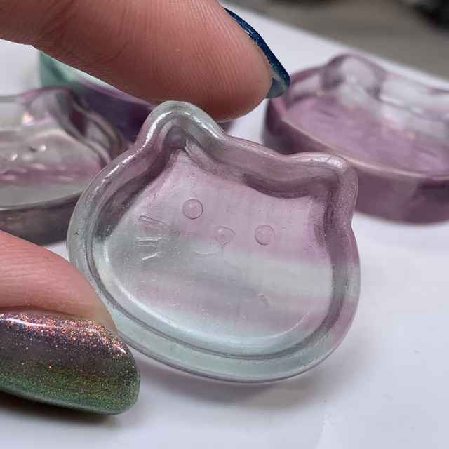 (訳)3.可愛い猫顔☆フローライト猫皿