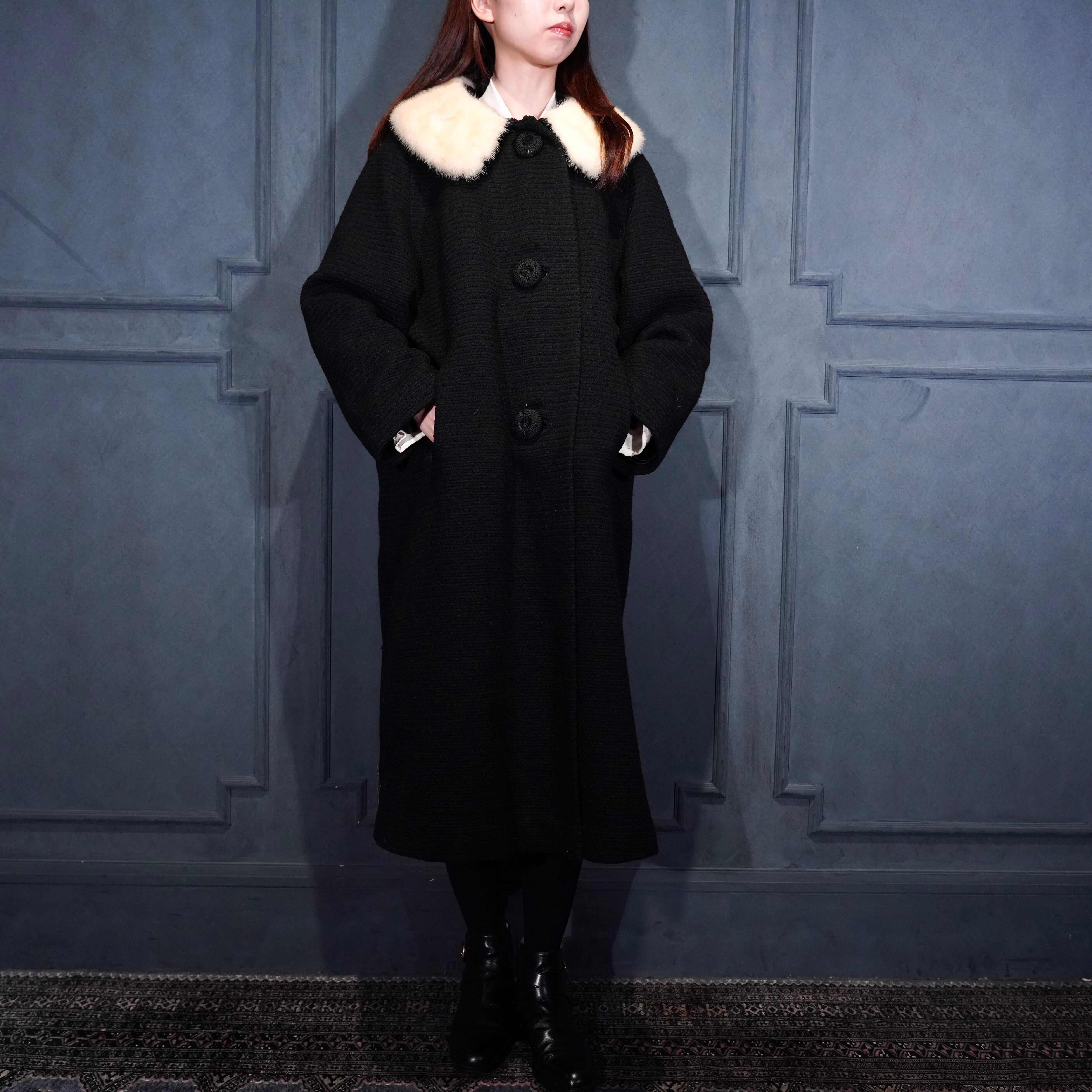 60's USA VINTAGE CROLL&KECK FUR COLLAR TWEED WOOL COAT/60年代