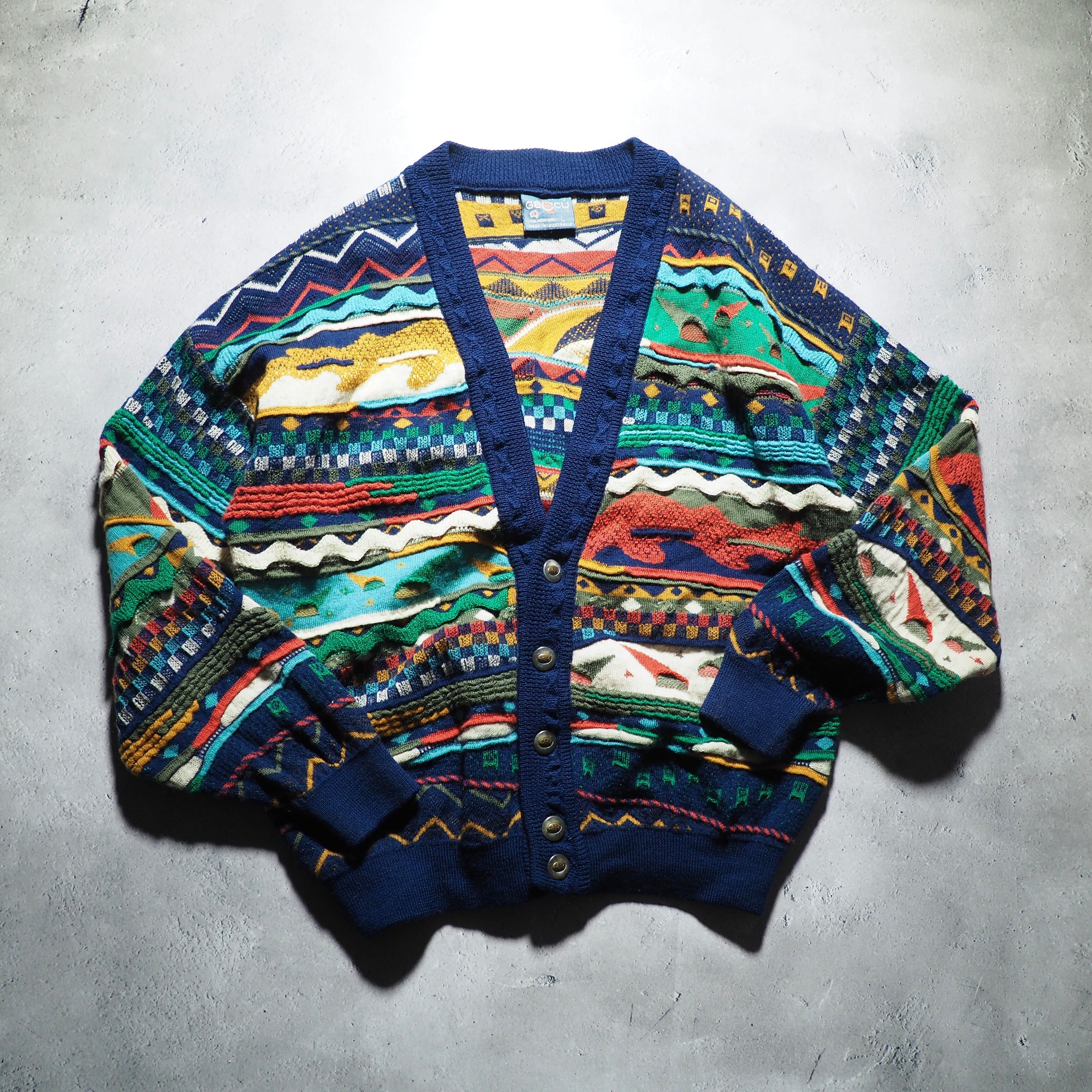 1990s ” 極彩色 ” Beautiful color Weaving 3D knit cardigan (made in Australia)
