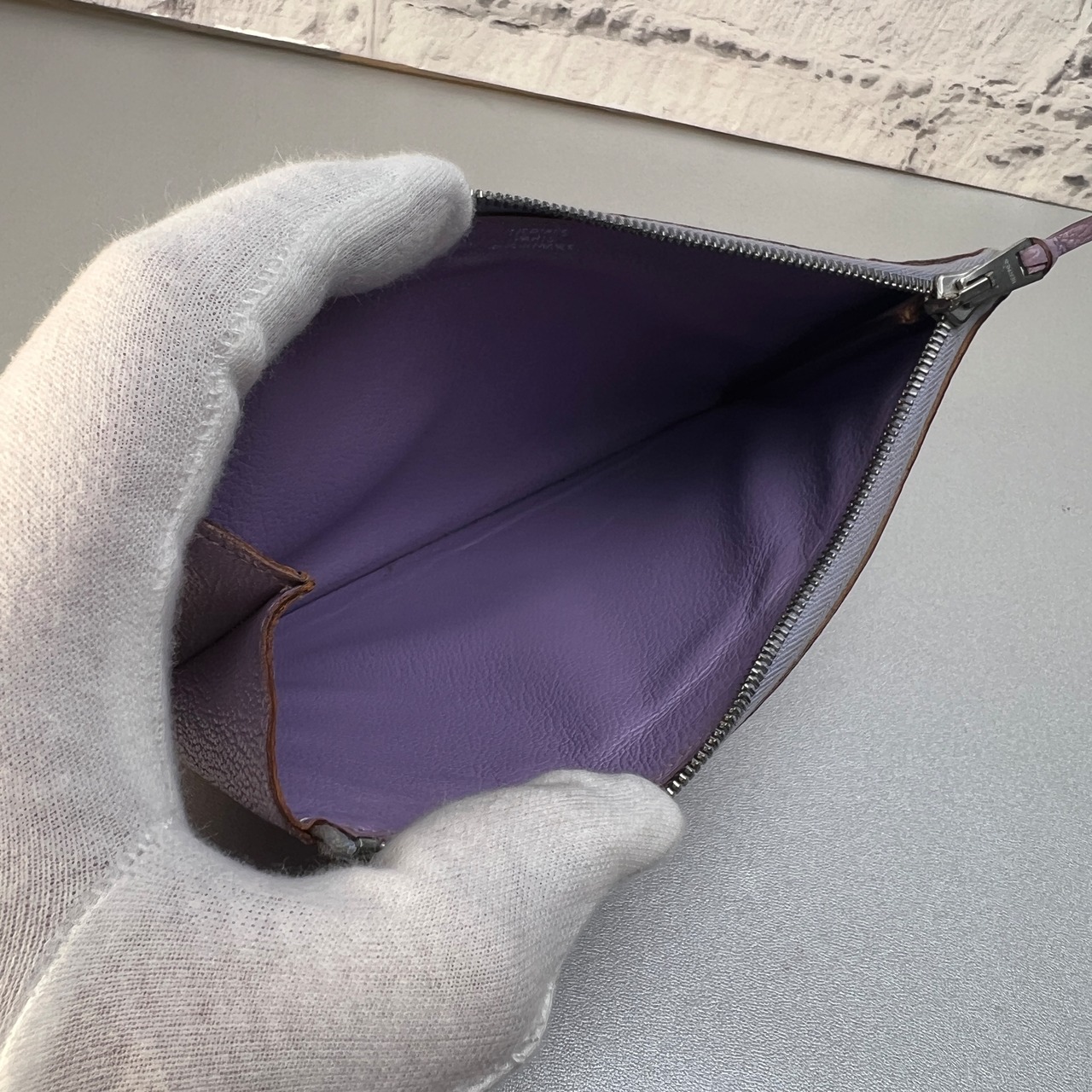 HERMES エルメス  クラリスGM シェブルミゾル □E刻印  ポーチ パープル A-9766