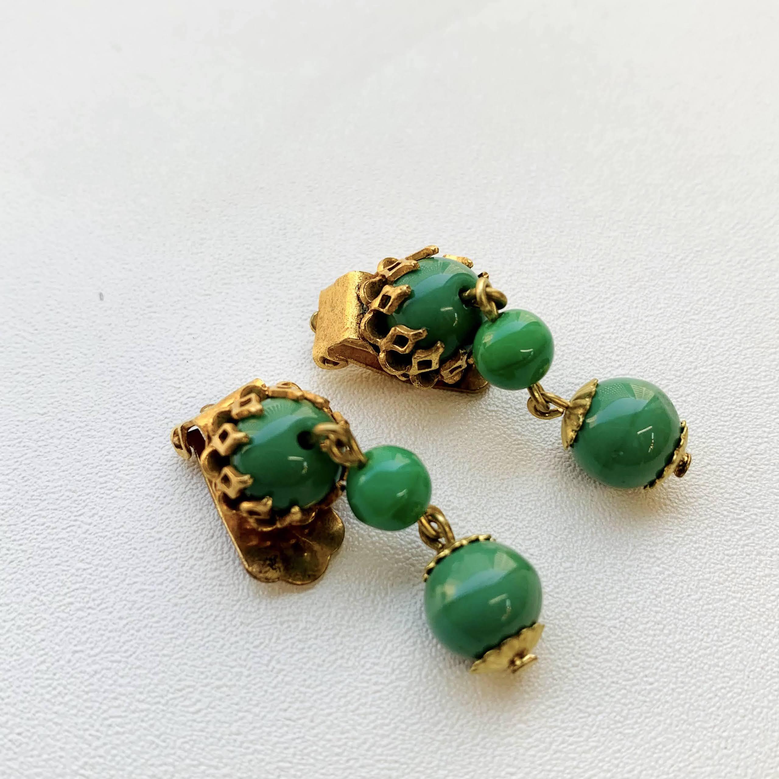 仏 ヴィンテージ DEADSTOCK dangle bead イヤリング（green） Milo Antiques  Vintage