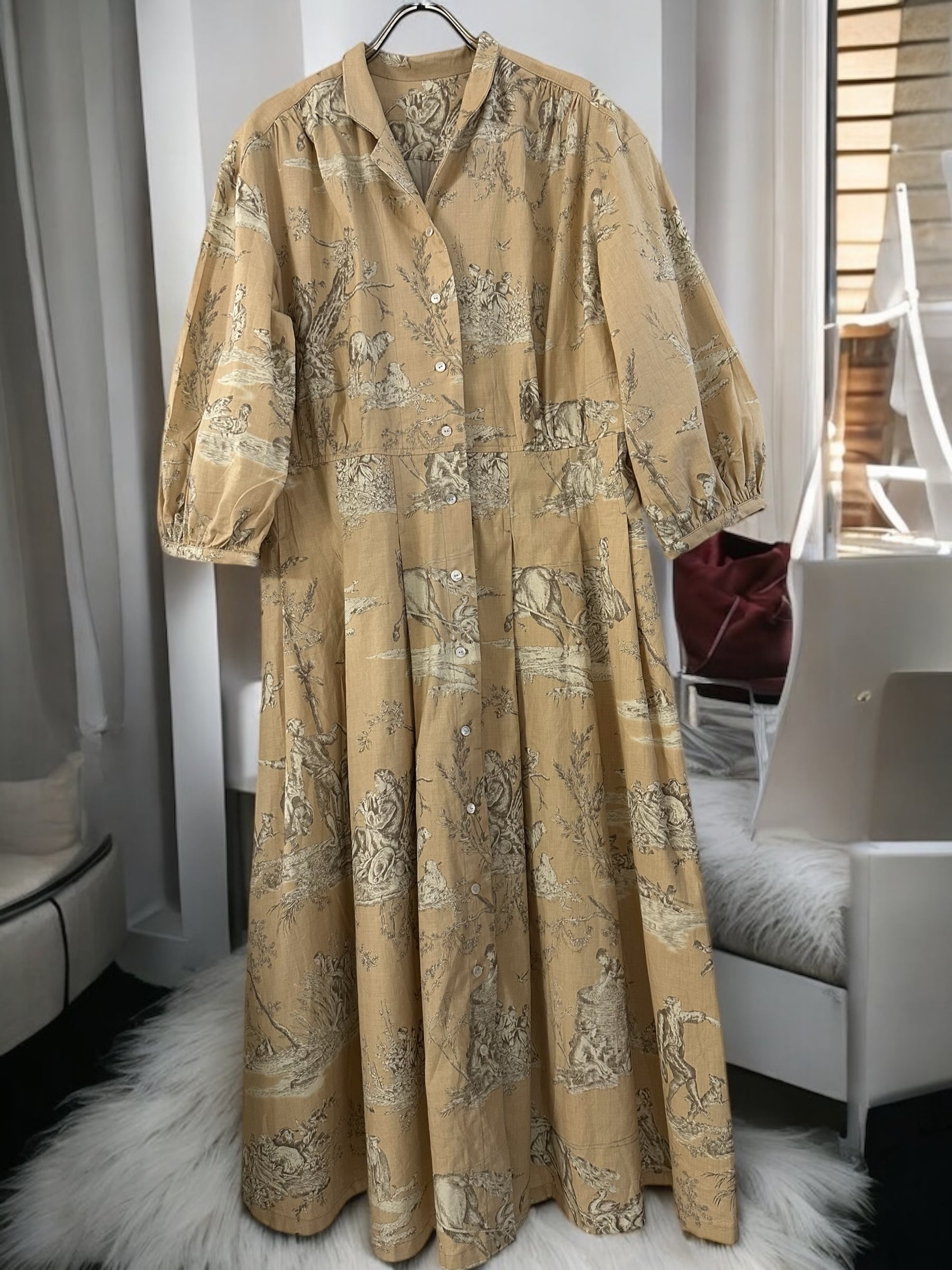 トワール柄コットンウエスト切り替えワンピース