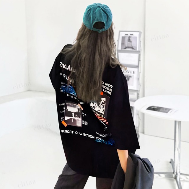 Y-3679　2025春夏新作♡FLOWフォトプリント半袖Tシャツ　ブラック　0221