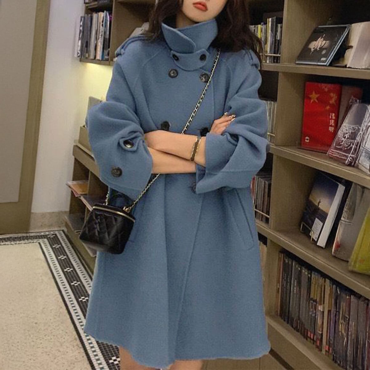 トレンチコート アウター ダブルブレスト レディース 春秋 韓国 ミドル コート 通勤 ビジネス OL オフィス カジュアル きれいめ 大人 おしゃれ スタンドカラー Aライン 体型カバー 大人可愛い 大人女子