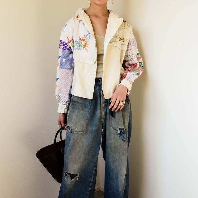 80s "Sharon Smith" embroidered patchwork shirt jacket