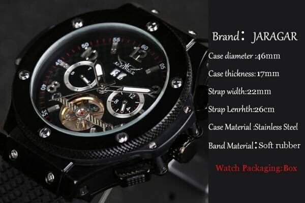 JARAGAR】Automatic watch Black /腕時計/自動巻き/ラバー/tourbillon  》HUBLOT/ウブロ/オーデマピゲ/ビッグバンなど好きな方オススメ《 | MMMC