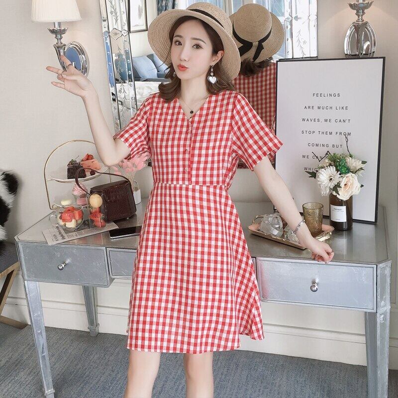 【新作】【送料無料】 母乳育児ドレススタイル夏スタイルファッションチェックボタン授乳スカートドレス サマー 夏物 AL expec322727289584
