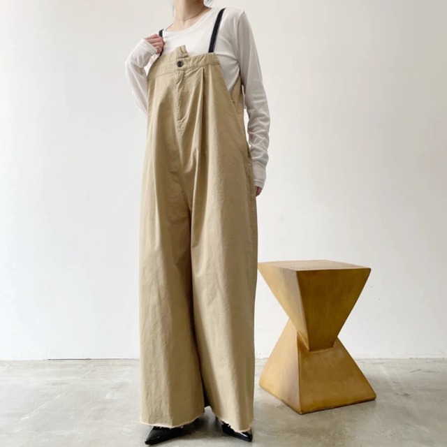 【即納】綿ツイルアシメサロペット