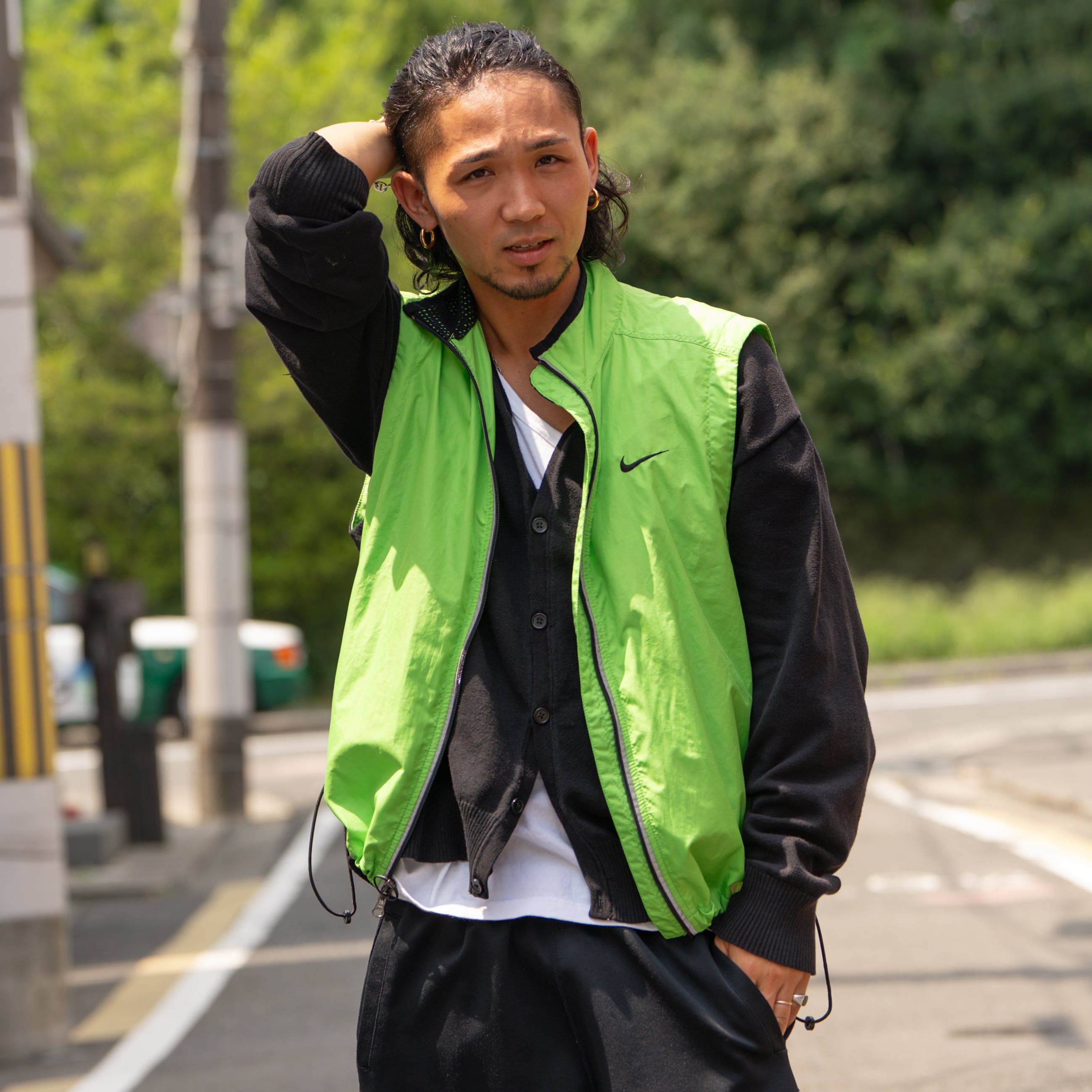 80-90s クロップドパンツ ポリレーヨン ネップ ストライプ ワイド 80