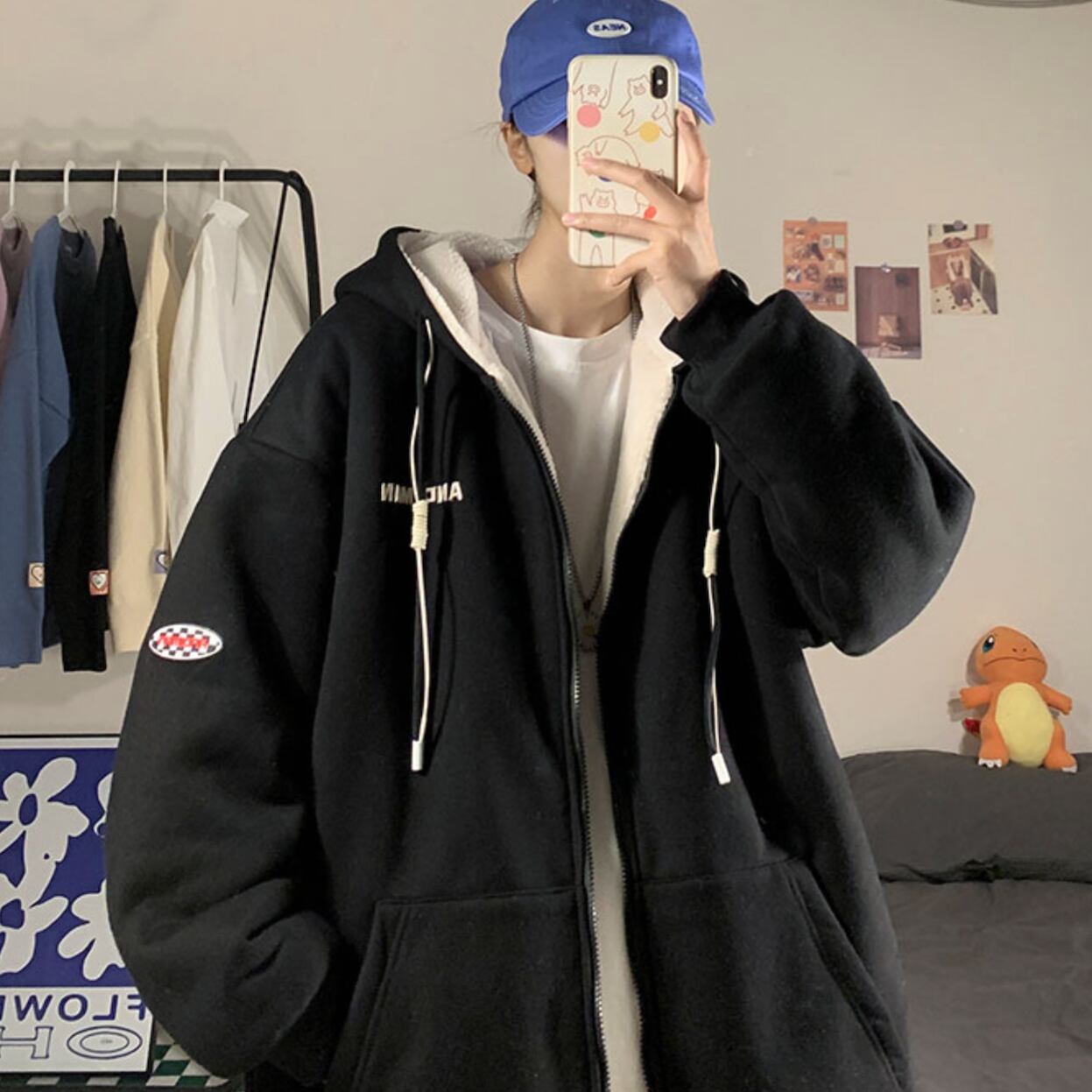 同梱不可 Is Ness オーバーサイズ ジップアップパーカー ネイビー パーカー