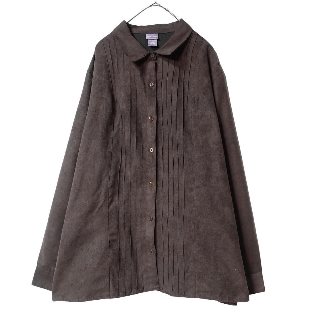 Brown tuck design oversiz Peach skin shirt