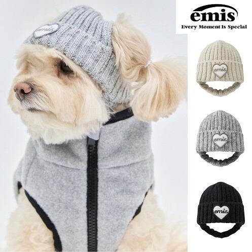 【emis】HEART WAPPEN BEANIE/ペット用ビーニーニット帽子 犬猫