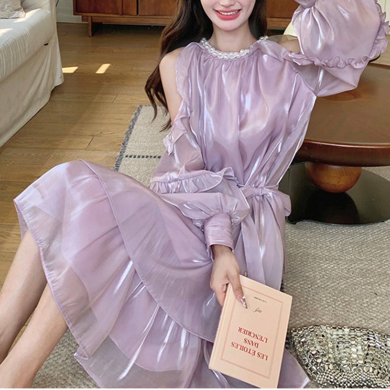 ロマンチック パープル マーメイド ストラップレス ドレス