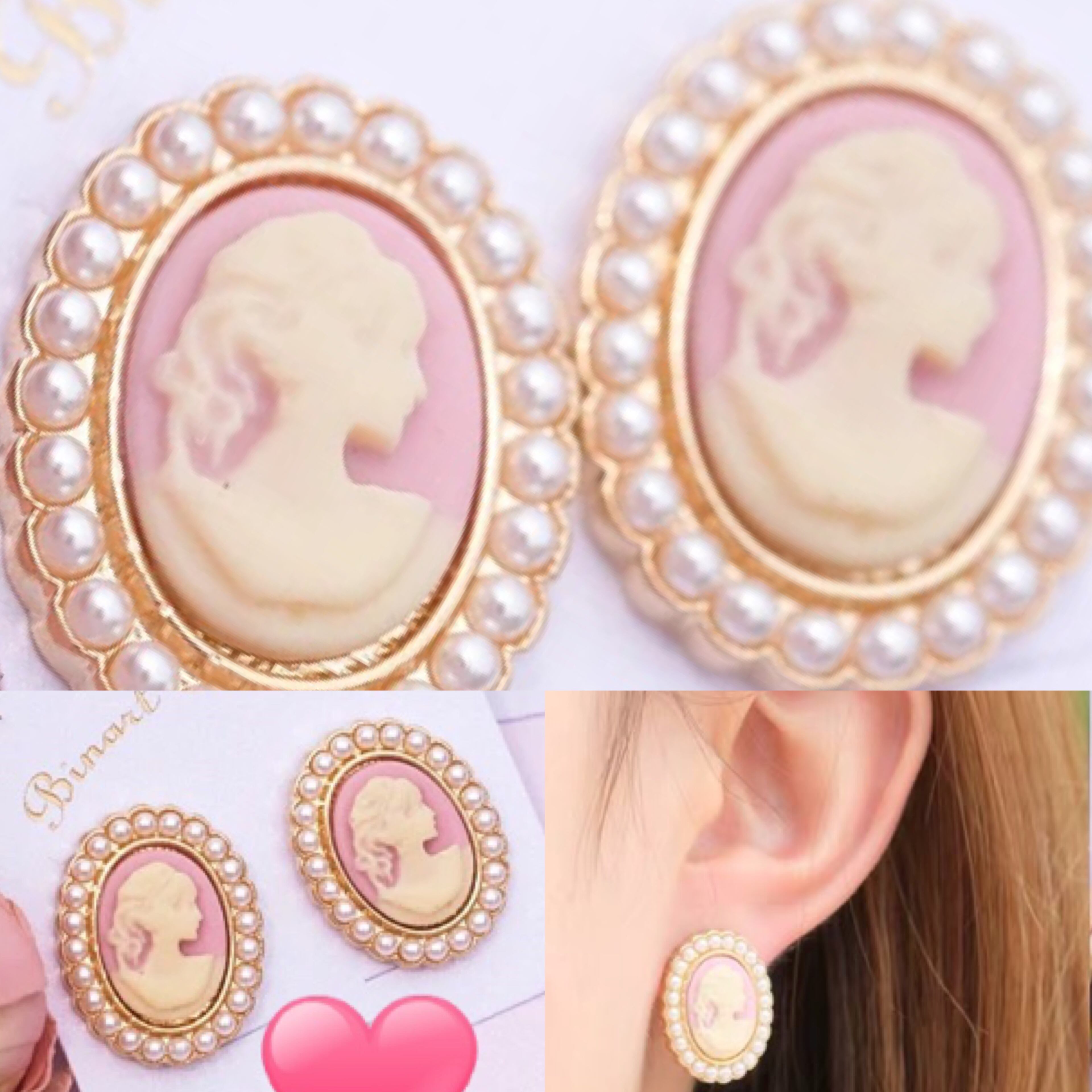 破格❣️即納❣️SALE❣️送料無料❣️】イヤリング カメオ ピンク