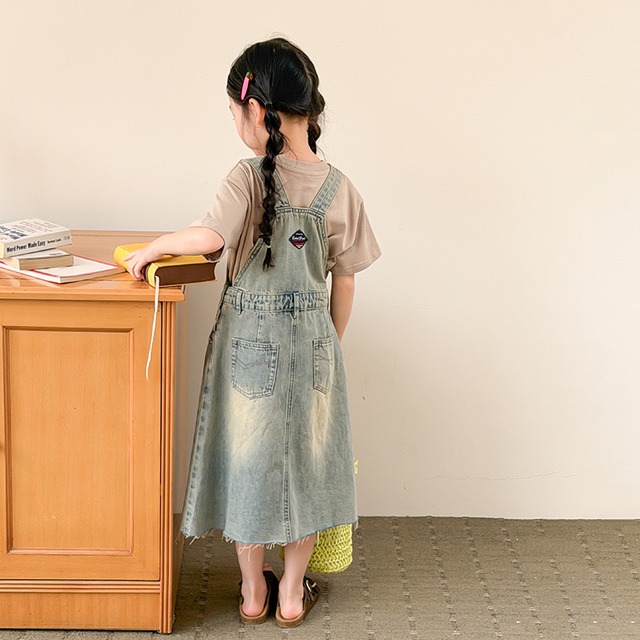 【KID】ヴィンテージ風デニムサロペットワンピース - 6