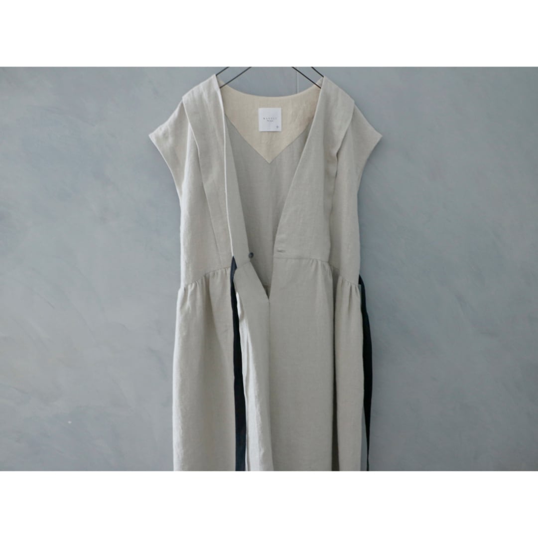 MAGALI マガリ ブラッシュドベルギーリネン・カシュクール風 ワンピース・オートミール